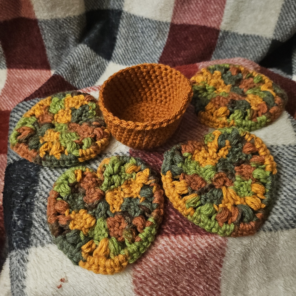 Handmade Crochet Coaster Set with Basket